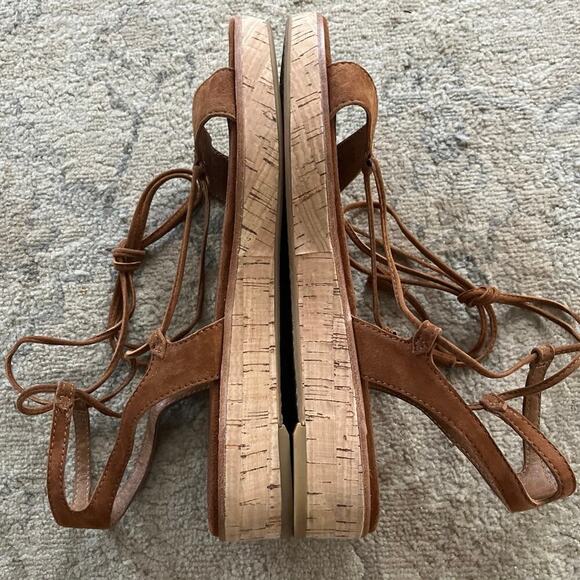 Frye Miranda Gladiator Cork Platform Wedge Sandals Nutmeg Lace Up Suede Size 8 - Picture 6 of 10